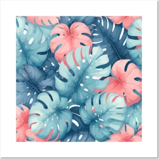 Pink Pastel Monstera Tropical Leaves Posters and Art